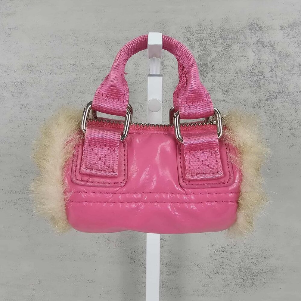 Bath and Body Works Pink Faux Leather Purse Keychain With Faux Fur